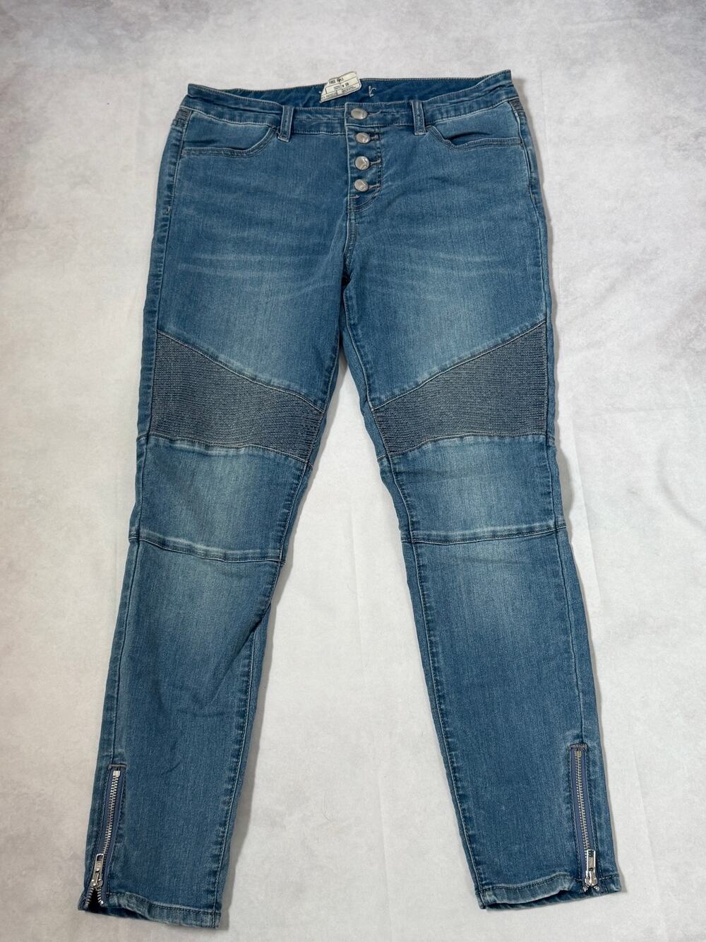 Free People Moto Ribbed Button Fly Skinny Jeans Blue Ankle Zip Size 29